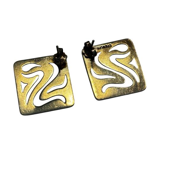 Vintage Sterling silver pierced earrings modern art to wear mod mid century - Picture 5 of 7